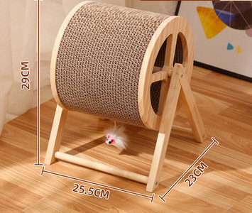 Kassidele mõeldud ümmargune kraabits lainepaberist ja puidust alusel