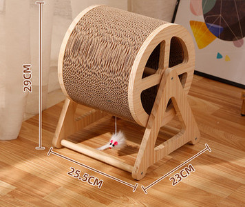 Kassidele mõeldud ümmargune kraabits lainepaberist ja puidust alusel