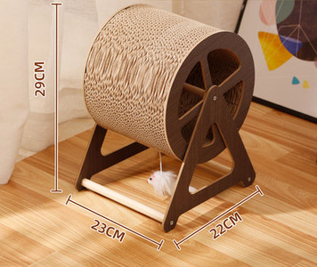 Kassidele mõeldud ümmargune kraabits lainepaberist ja puidust alusel