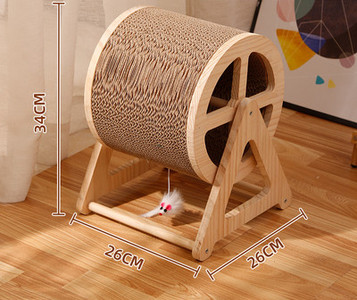 Kassidele mõeldud ümmargune kraabits lainepaberist ja puidust alusel