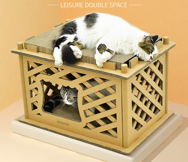 Casă pentru pisici și racletă pentru unghii - 2 în 1