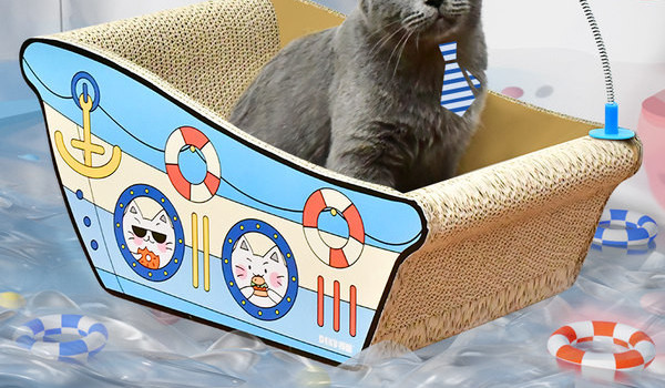 Navă de toaletă pentru pisici pentru zgârierea din hârtie ondulată