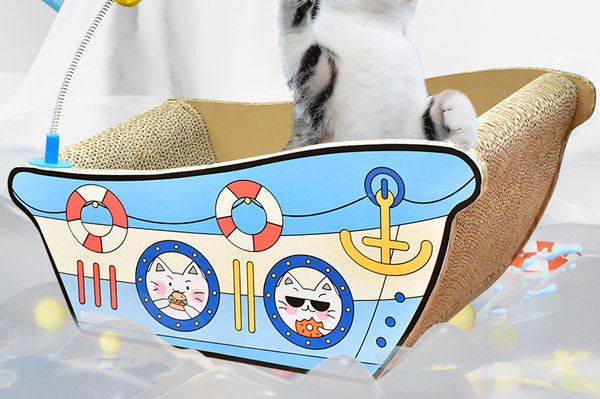 Navă de toaletă pentru pisici pentru zgârierea din hârtie ondulată