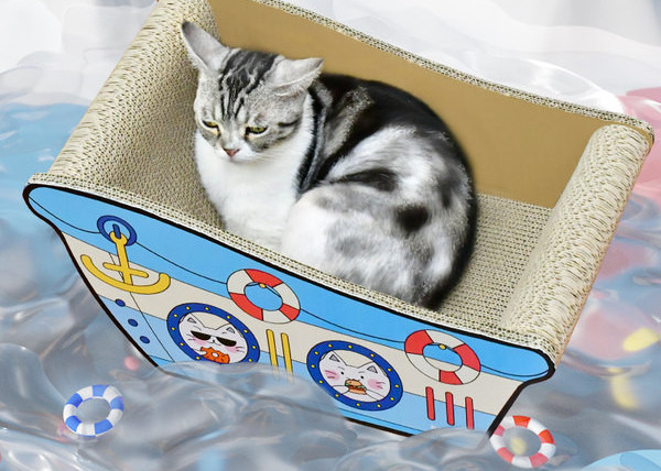 Navă de toaletă pentru pisici pentru zgârierea din hârtie ondulată