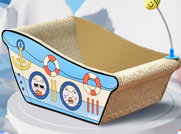 Navă de toaletă pentru pisici pentru zgârierea din hârtie ondulată