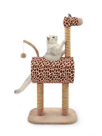 Котешка дървена катерушка с драскалка и топка във формата на жираф