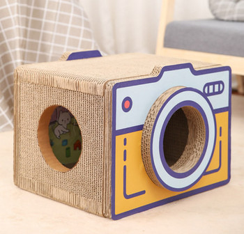 Ξύλινο κουτί για γάτες από κυματοειδές χαρτί