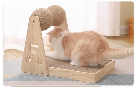 Ξύλινη Ξύστρα για γάτες με κυματοειδές χαρτί