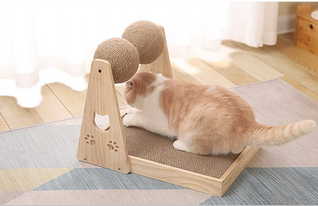 Ξύλινη Ξύστρα για γάτες με κυματοειδές χαρτί