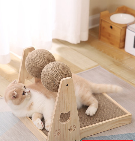 Ξύλινη Ξύστρα για γάτες με κυματοειδές χαρτί