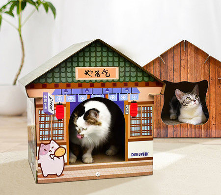 Zgarietor in forma de casa pentru pisici