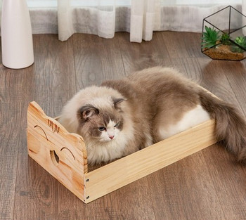 Ξύστρα γάτας με παραλληλόγραμμο σχήμα από ξύλο και χαρτόνι