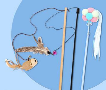 Undiță jucărie pentru pisici cu pene