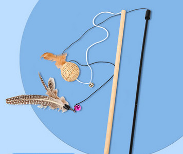 Undiță jucărie pentru pisici cu pene