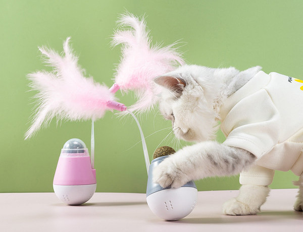Jucărie distractivă pentru pisici cu pene