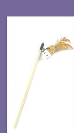 Undiță de pescuit jucărie din lemn pentru pisici