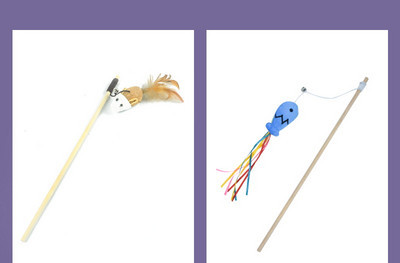 Undiță de pescuit jucărie din lemn pentru pisici