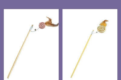 Undiță de pescuit jucărie din lemn pentru pisici