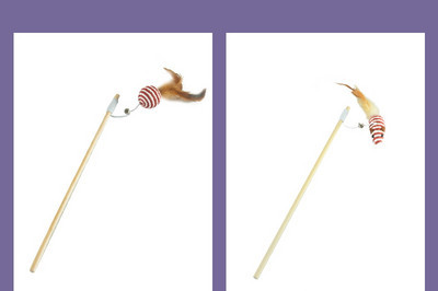 Undiță de pescuit jucărie din lemn pentru pisici