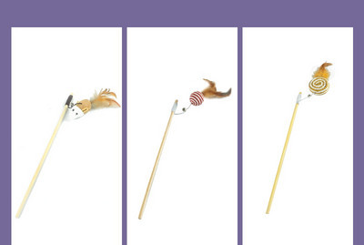 Undiță de pescuit jucărie din lemn pentru pisici