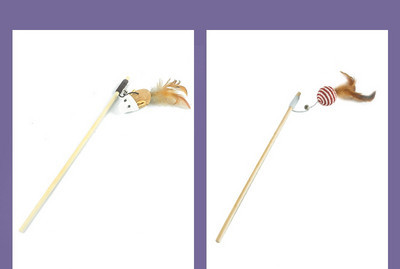 Undiță de pescuit jucărie din lemn pentru pisici