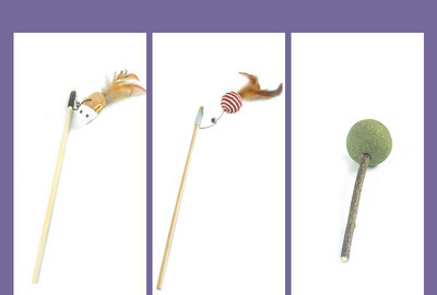 Undiță de pescuit jucărie din lemn pentru pisici