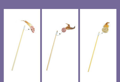 Undiță de pescuit jucărie din lemn pentru pisici