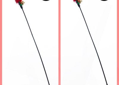 Kassi mänguasja suled kellukesega