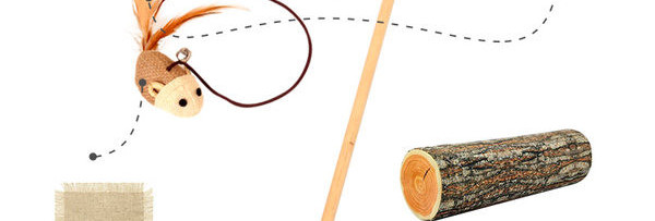 Šipka za mačke s perjem i životinjama