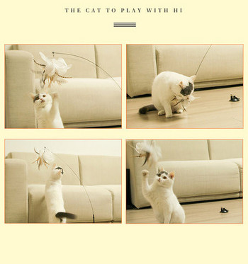 Играчка въдица с висулка пера за котки