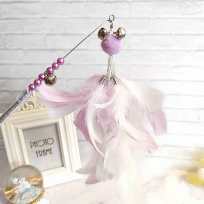 Jucărie pentru pisici tip undiță cu pene colorate