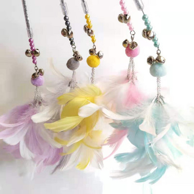 Jucărie pentru pisici tip undiță cu pene colorate