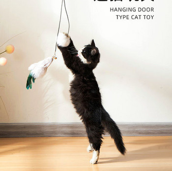 Κρεμαστό παιχνίδι γάτας σε σχοινί με φτερά - τοποθέτηση πόρτας