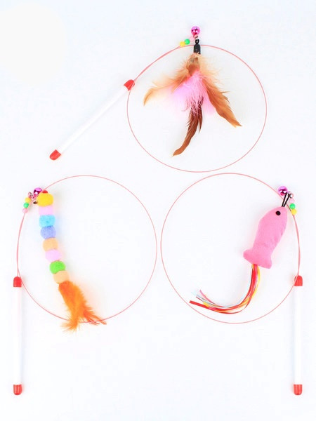 Καλάμι για παιχνίδι γάτας με διαφορετικά μενταγιόν