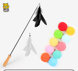 Undiță jucărie cu pană pentru pisici