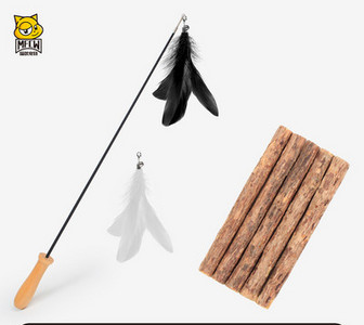 Undiță jucărie cu pană pentru pisici