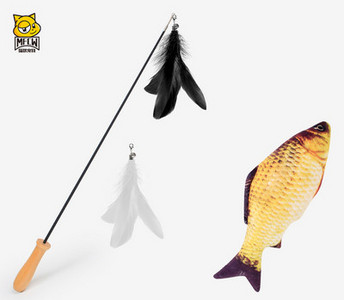 Undiță jucărie cu pană pentru pisici