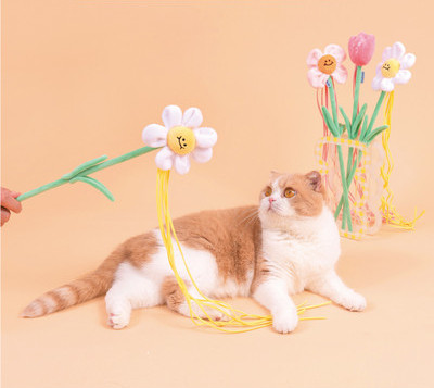 Cat fishing rod toy with flower pendant