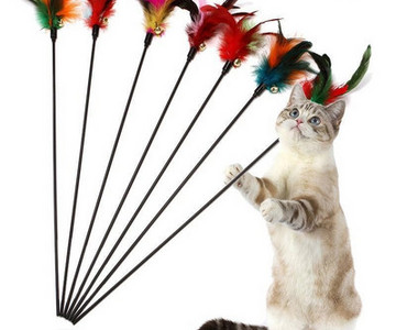Jucărie pentru pisici cu pene colorate