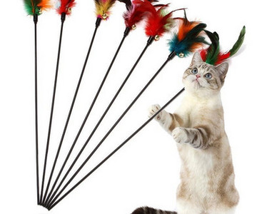 Jucărie pentru pisici cu pene colorate