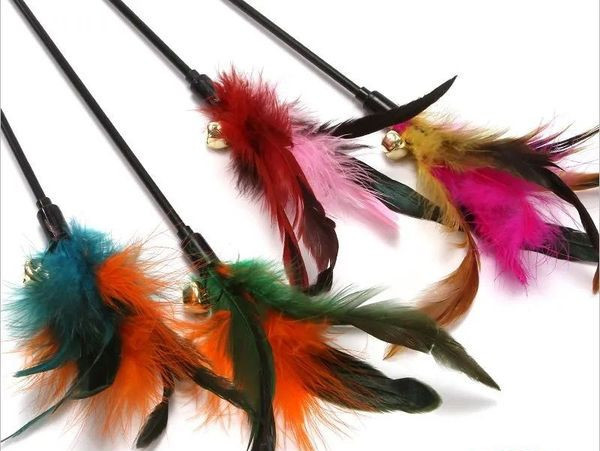 Jucărie pentru pisici cu pene colorate