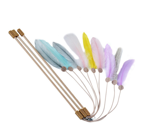 Kaķu rotaļu makšķere ar spalvām