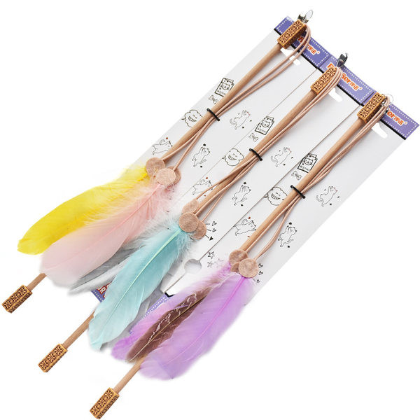 Kaķu rotaļu makšķere ar spalvām