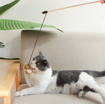 Παιχνίδι ξύλινο καλάμι γάτας με διαφορετικά μενταγιόν