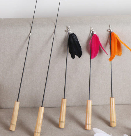 Undiță de pescuit jucărie pisică cu pene - 2 buc