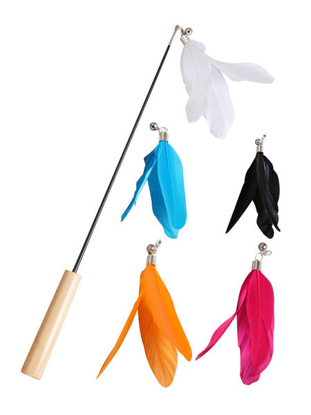 Undiță de pescuit jucărie pisică cu pene - 2 buc