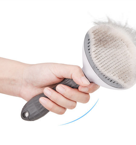 Kasside kammimise pintsel, millel on nööp karvade eemaldamiseks