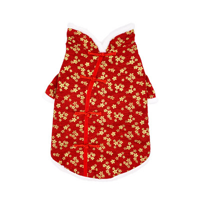 Palton roșu pentru câine cu model floral