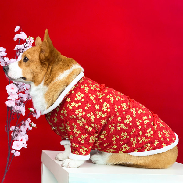 Palton roșu pentru câine cu model floral