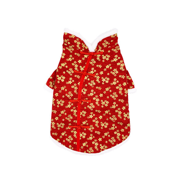 Palton roșu pentru câine cu model floral